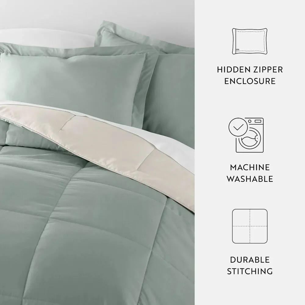 Kaycie Gray Fashion 3PC Reversible Comforter Set - All Season Down Queen Size